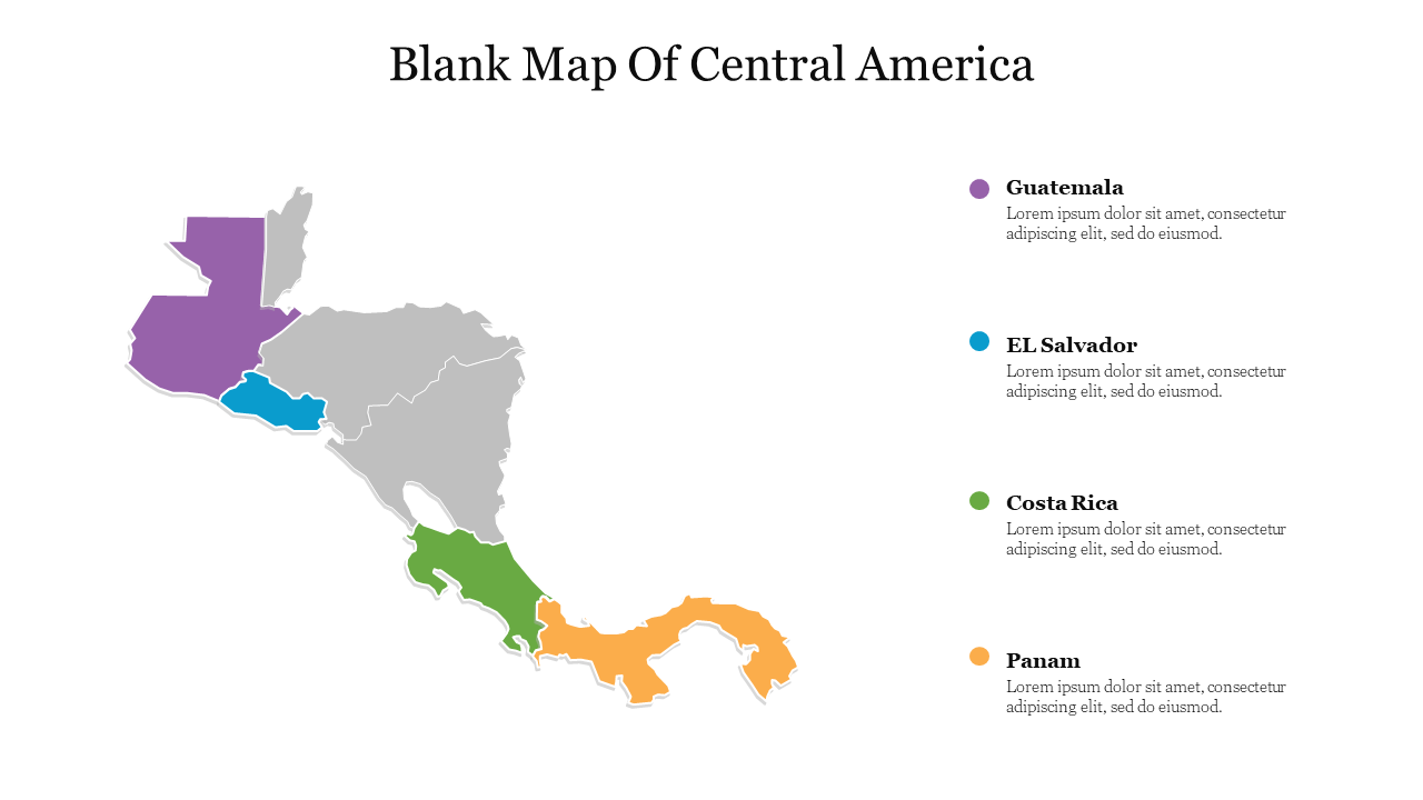 Effective Blank Map Of Central America PPT Template